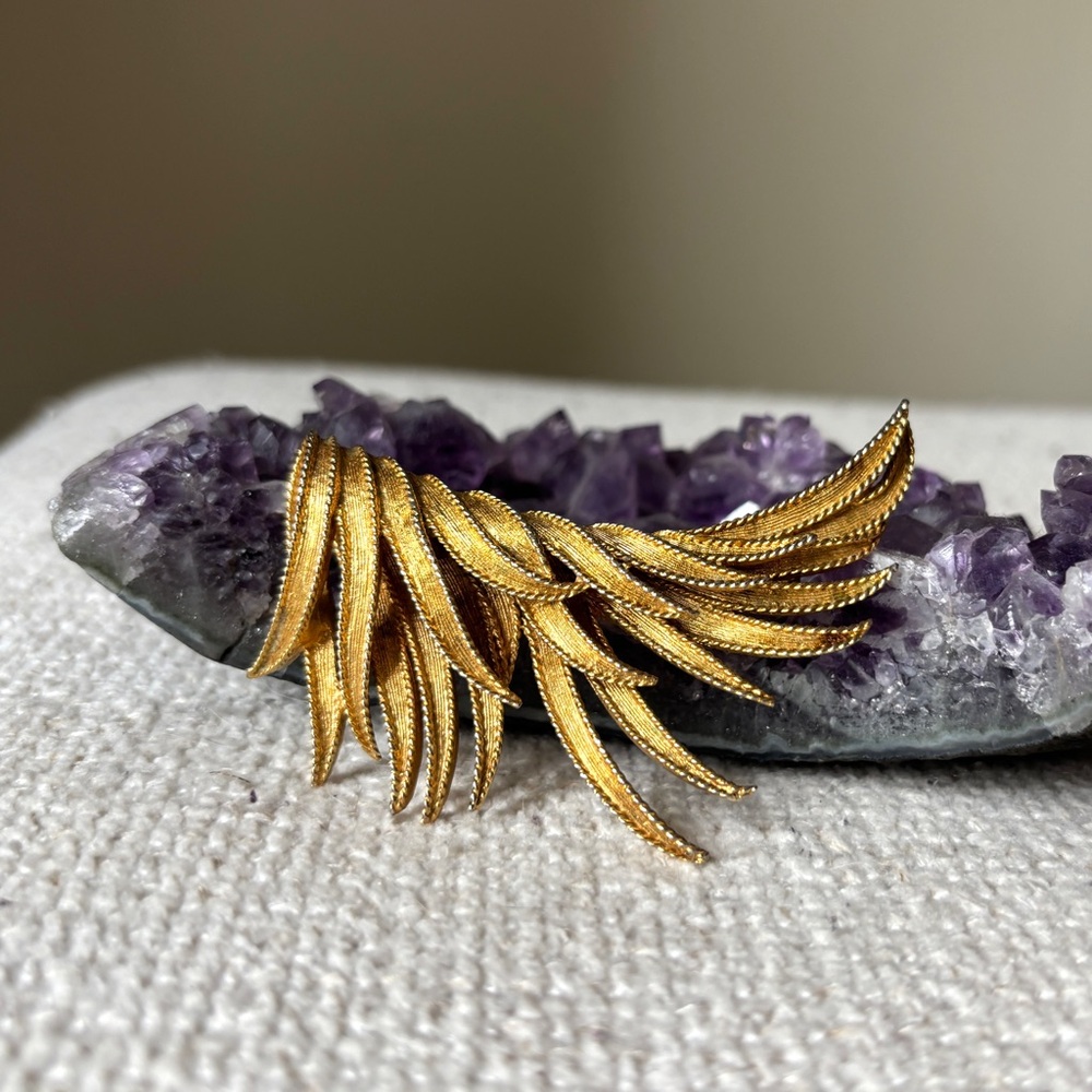 Boucher Gold Feather Brooch - signed and stamped